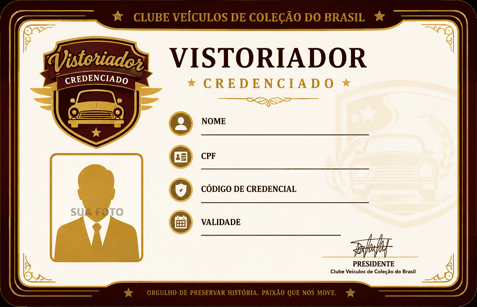 Simulação de credencial de vistoriador credenciado